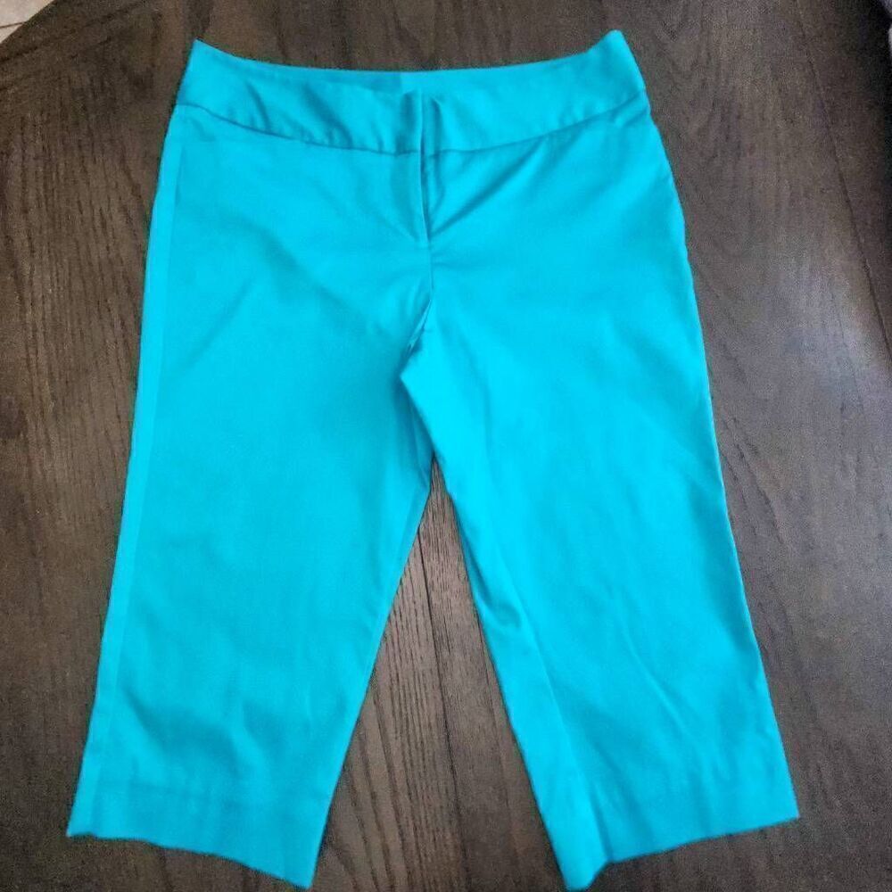 Worthington Crop Pants Womens Teal Blue Stretch Pockets size 10